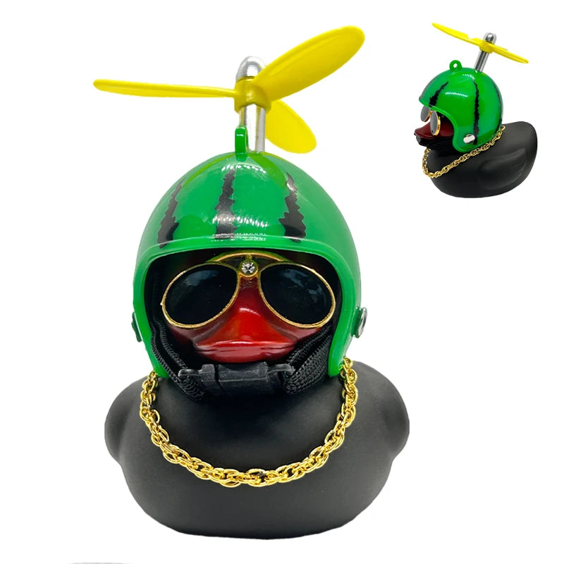 Motorcycle Accessories Cute Duck with Propeller Helmet Broken Wind Rubber Duck Toy Car Bicycle Small Yellow Duck Decor Ornaments