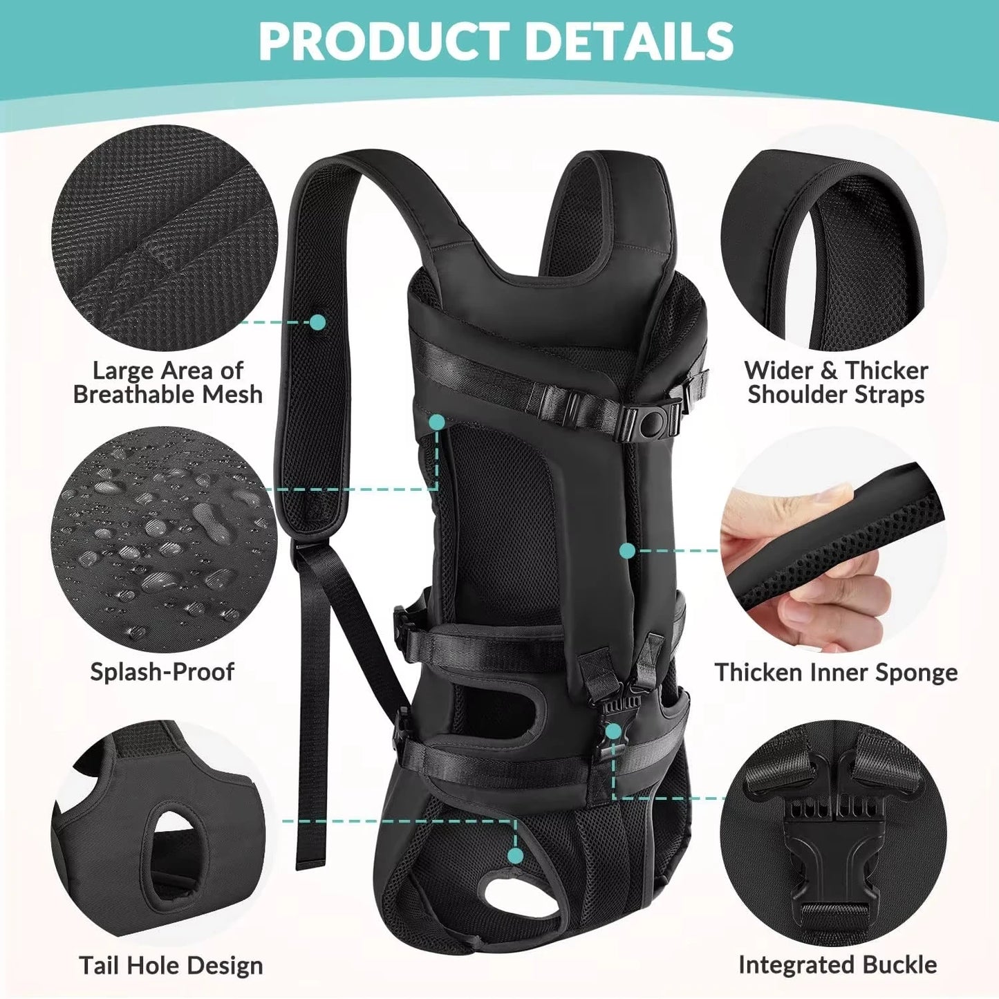 Hands-Free Dog Carrier Backpack – Thickened Sponge Front Pet Carrier | Adjustable Outdoor Backpack | S–XL (Black)