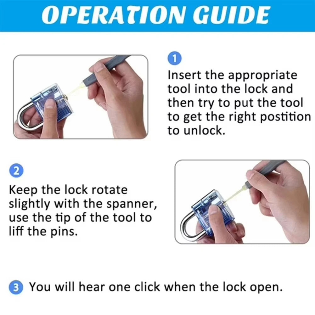 4-in-1/5-in-1 Lock Picking Kit, 10/12/15Pcs Locksmith Supplies with Transparent Lock & Storage Bag for Locksmith Training