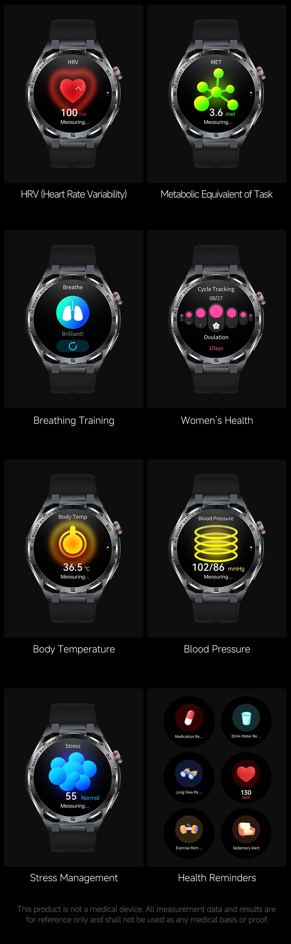 2026 New Body Fat AI Analysis Health Smart Watch ECG+PPG Uric Acid BP Blood Oxygen Call AMOLED Screen Smart Watch For Men Women