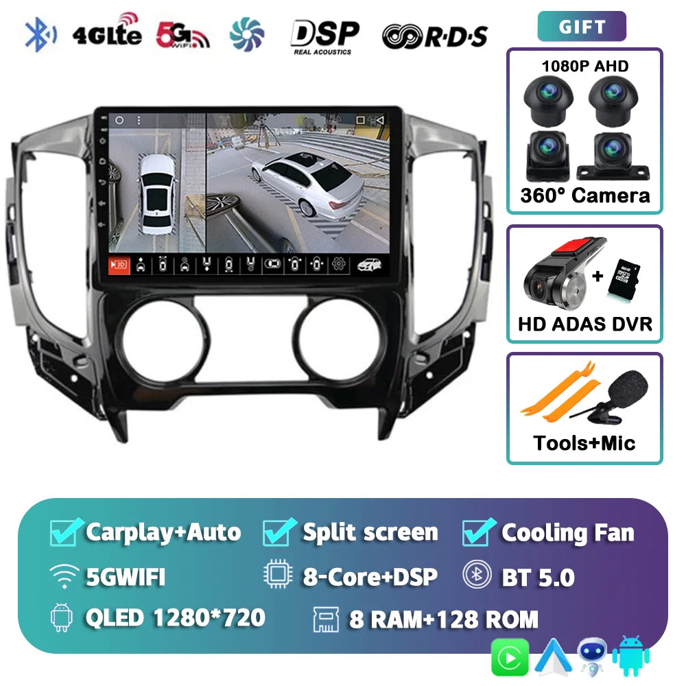 9" Android Car Stereo for Mitsubishi Pajero Sport 3 & L200 (2015–2019) — CarPlay, Android Auto, DSP, WiFi+4G
