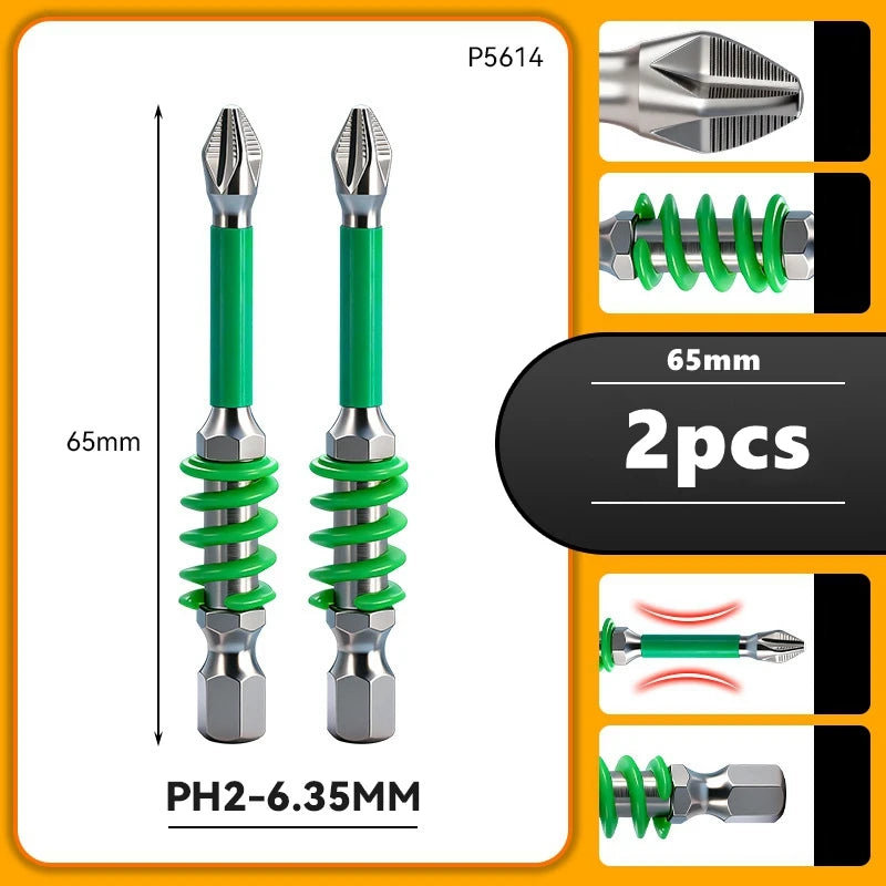 Spring Screwdriver Bits Magnetic PH2 Driver Screw Anti-slip 60/90/110mm 1/4'' Hex Shank Drill Head Electric Repair Tool