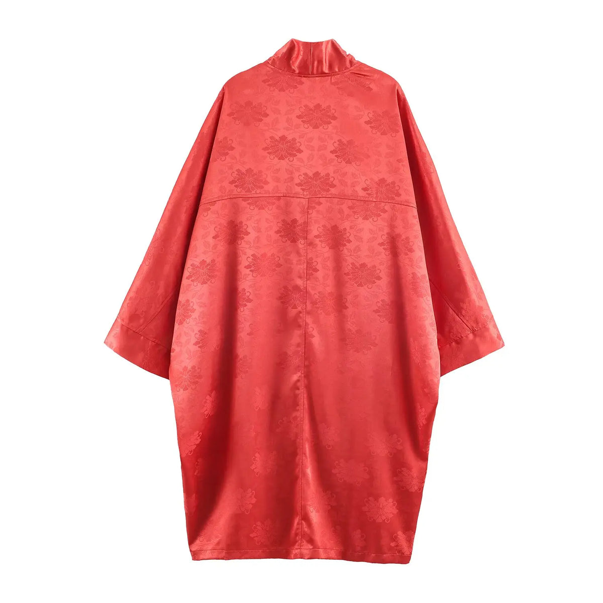 Women's Cardigan 2026 Summer Vintage Streetwear Satin Long Cardigan Red Floral Print Batwing Sleeve Loose Casual Coat