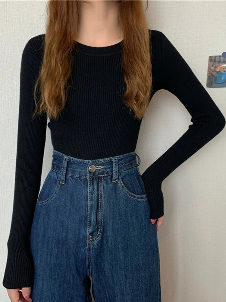 Women's Basic Knit Pullover — Stretch Crew Neck Jumper