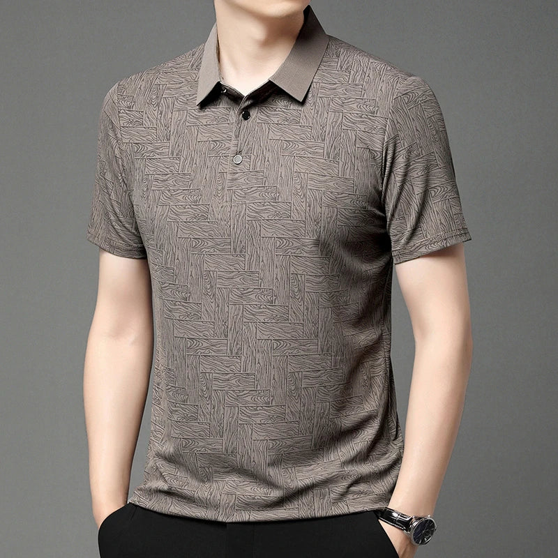 2026 Summer New Men's Business Print Short Sleeved POLO Shirt Comfortable and Cool Casual Fashion T-shirt