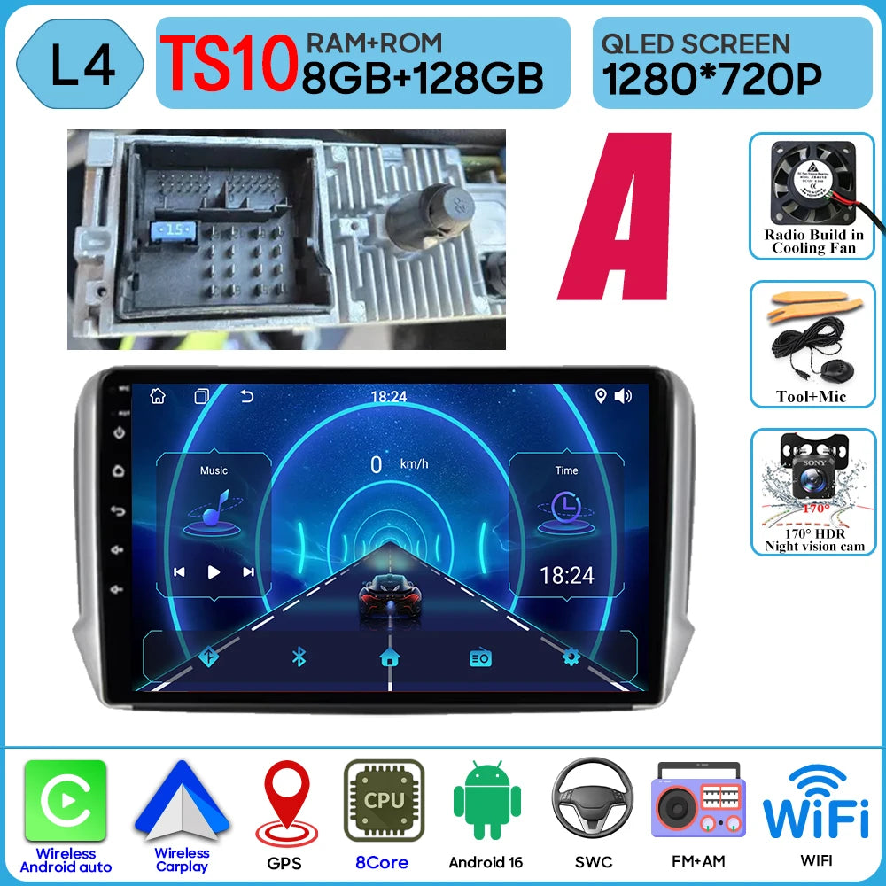 Android 16 GPS Navigation For Peugeot 2008 208 Series 2012 - 2018 Carplay Car Radio Multimedia Player Stereo Video BT 2k Screen
