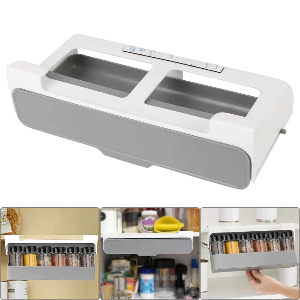 Hidden Under-Shelf Spice Bottle Organizer - Self-Adhesive Drawer Rack