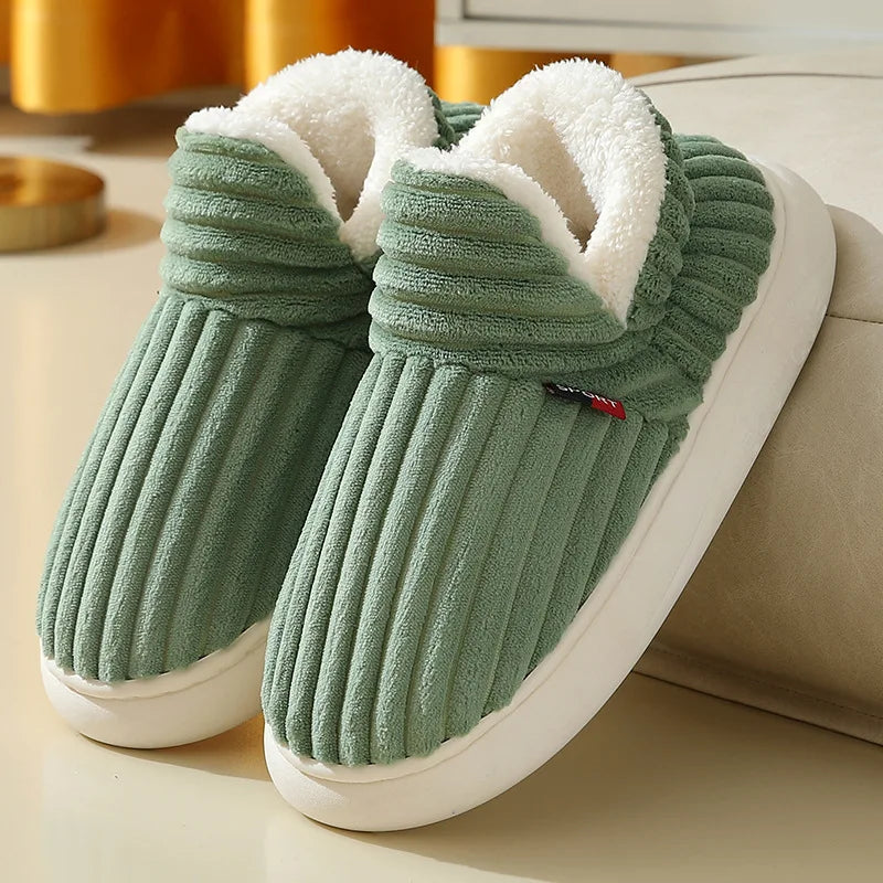 Bebealy Winter Fur Men Slippers Men Shoes Outdoor Nonslip Short Plush Men Slippers Casual Fuzzy House Ankle Men Boots Flat Shoes