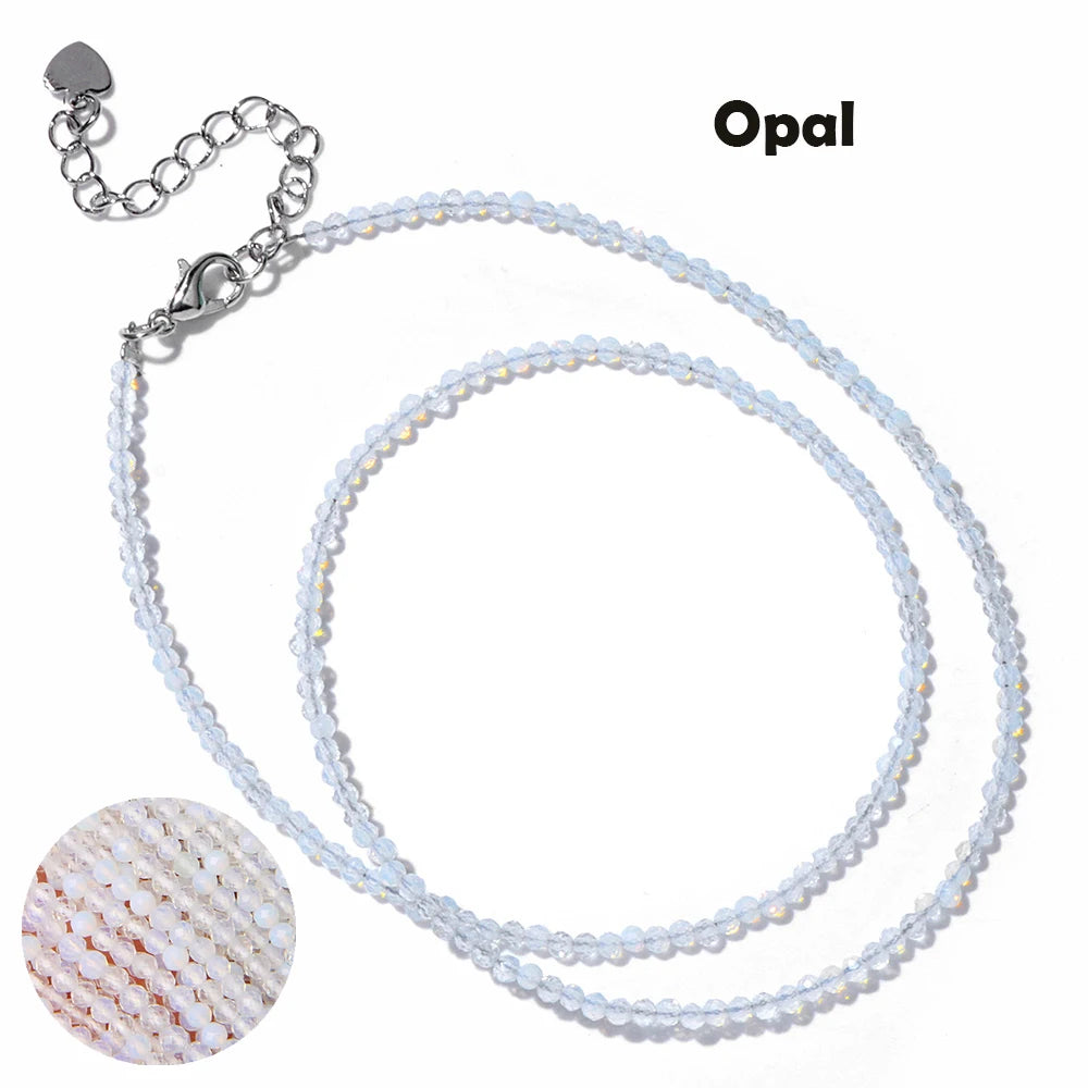 Mini Gem Stone Beaded Necklace 2mm Faceted Natural Agat Quartz Female Fashion Party Choker for Women Girl Jewelry Gift Wholesale