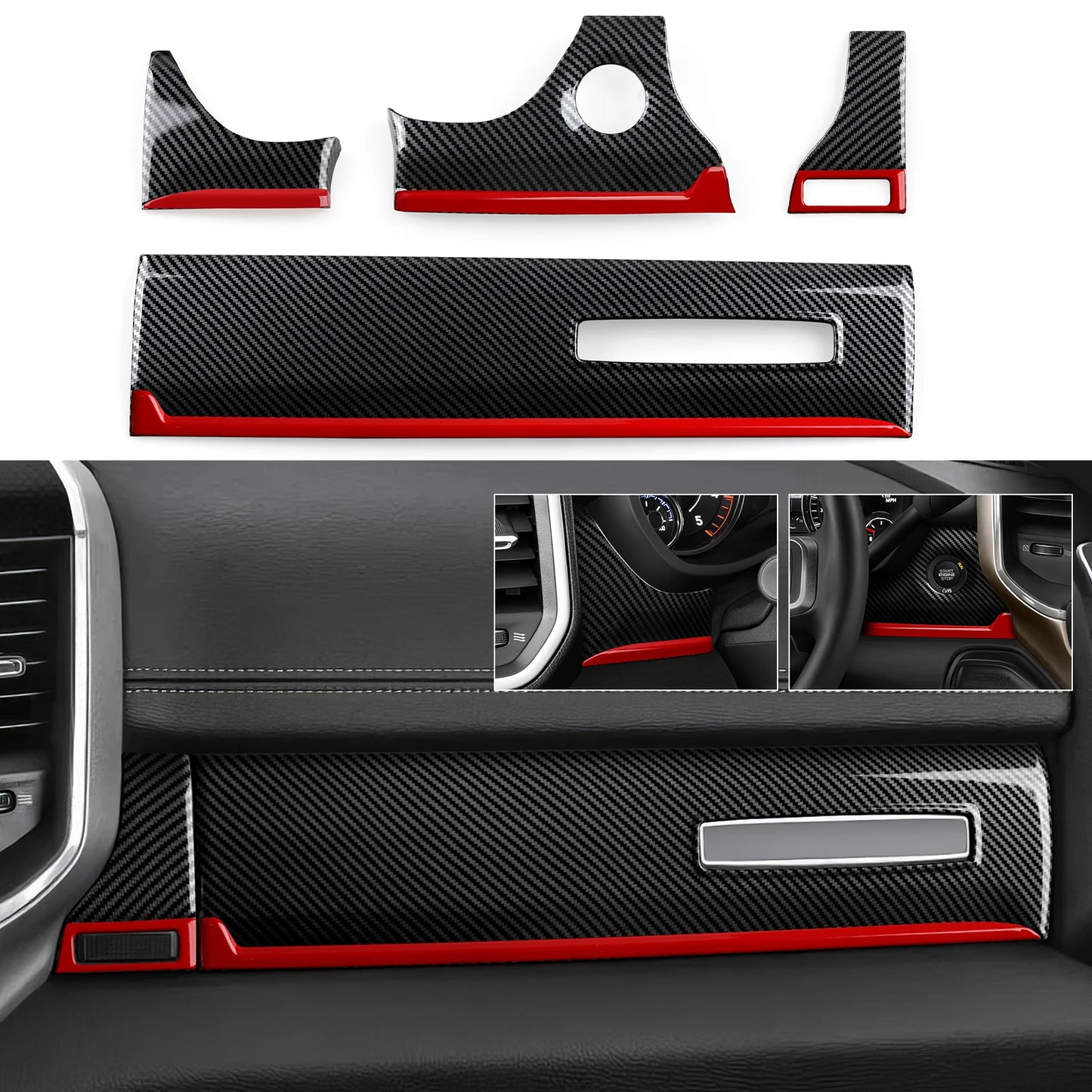 Carbon Fiber Interior Trim Sticker Kit for Dodge RAM 1500/2500/3500 2019-2026