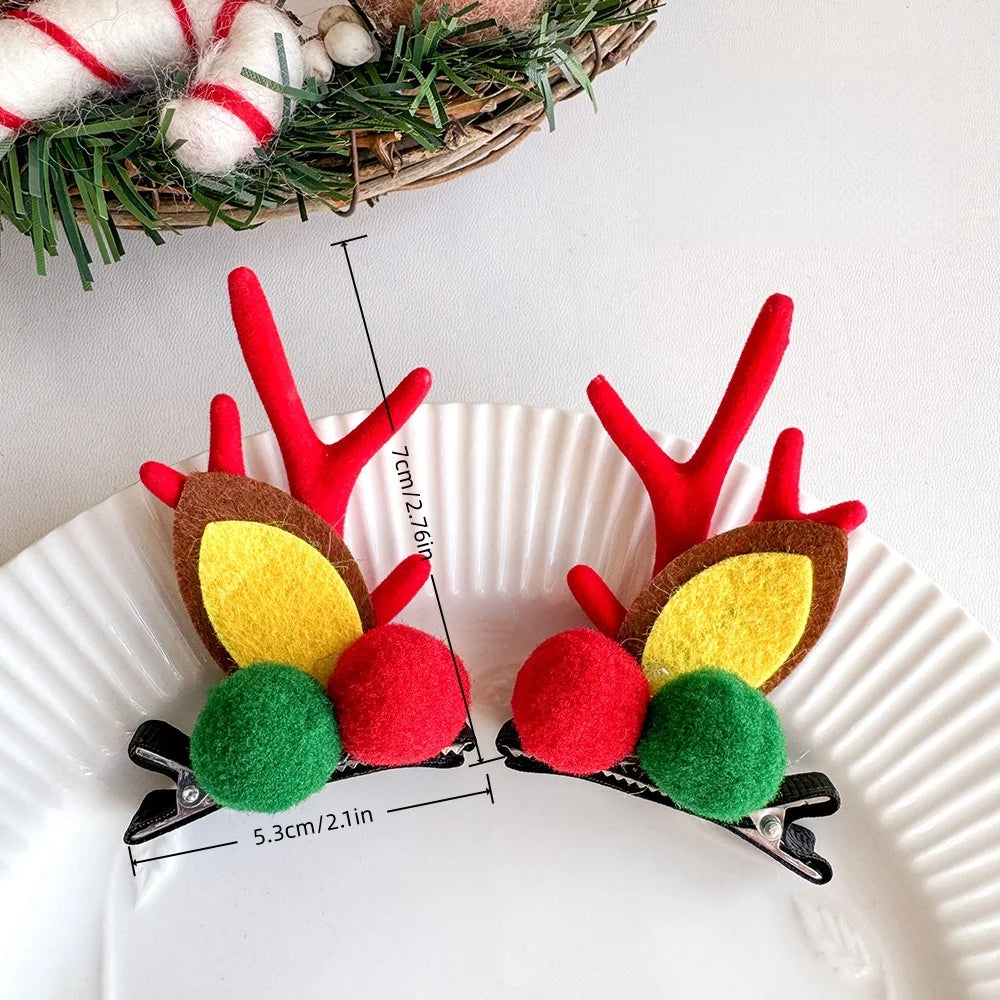 1PC Christmas Hair Clips, Reindeer Antler Hairpins with Bells/Bows/Pinecones, Cute Xmas Hair Accessories for Kids Gift