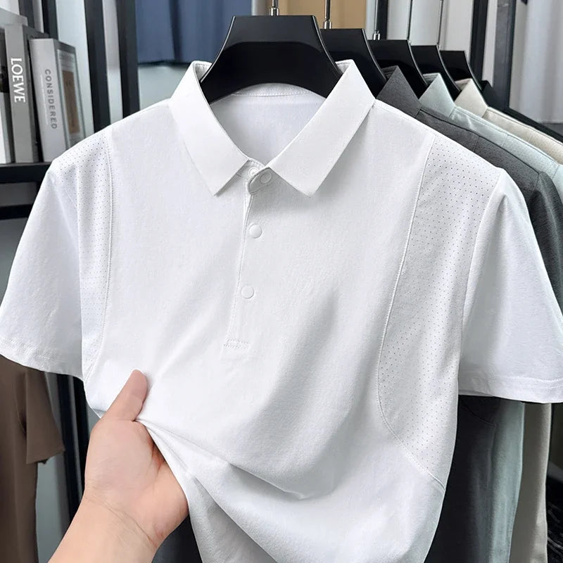 Men's Mesh-Spliced Polo - Breathable Short Sleeve, Casual Lapel