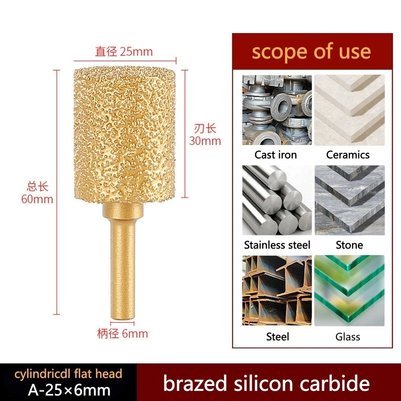 6mm Shank Brazed Diamond Grinding and Polishing Head for Cast Iron Stone Marble Tile - Deburring Metal Processing  Carve