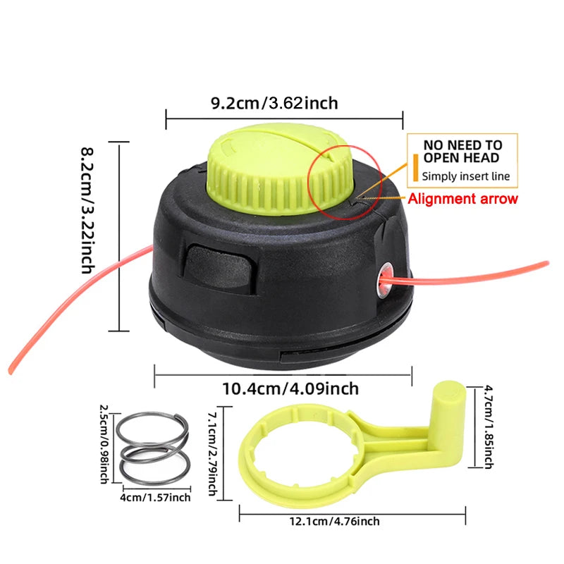 1Pc Rotary Trimmer Head with 1 Spring and 1 Handle, Mounting Hole M10*1.25, No Need to Open the Cover to Connect the Cable, High-Temperature Resistant Material, Light Pressure to Release the Cable, Durable and Easy to Install