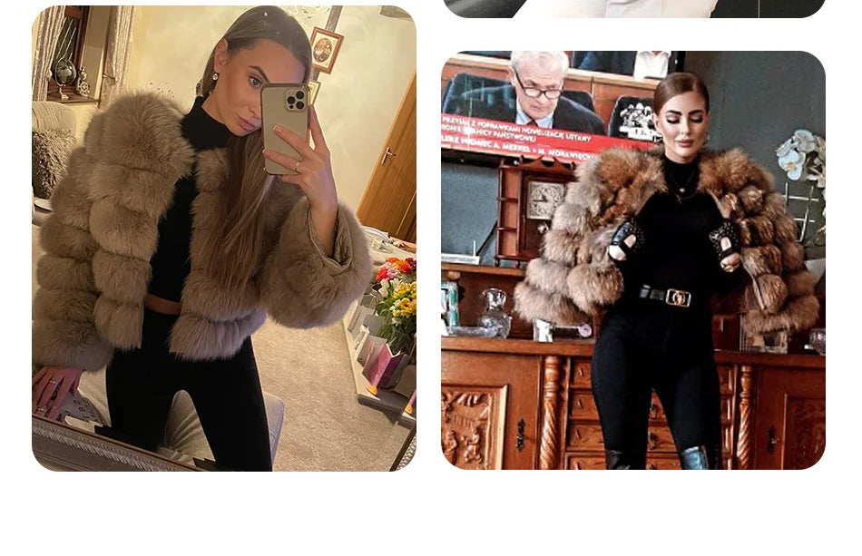 Women's Fox Fur Coat with Detachable Sleeves