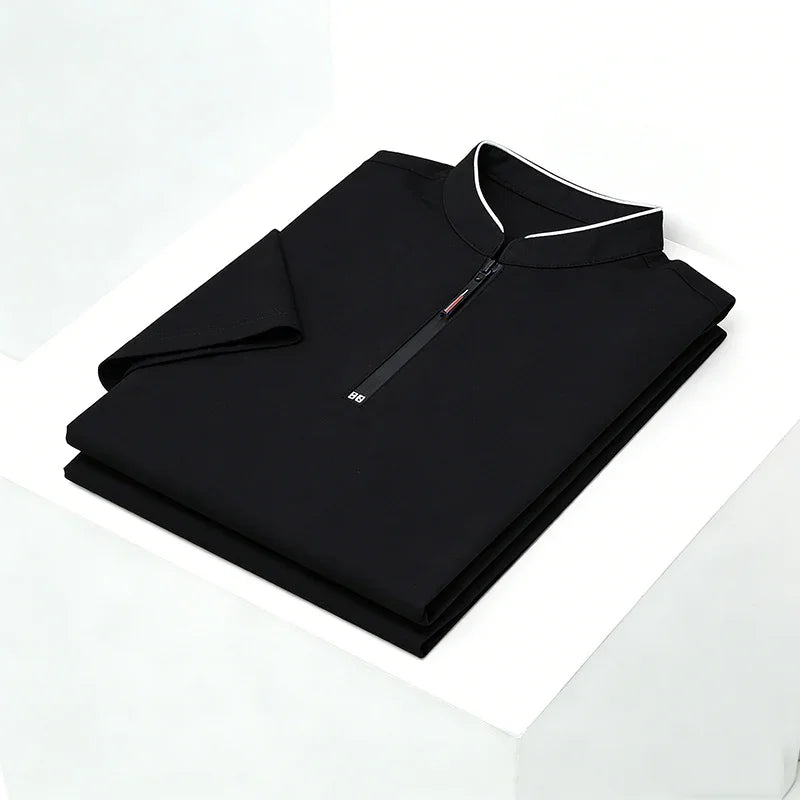 Men's Half-Zip Polo Shirt - Stand Collar Slim Fit, Business & Casual