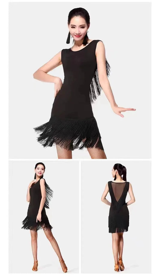 Women's sleeveless tassel Latin practice dress
