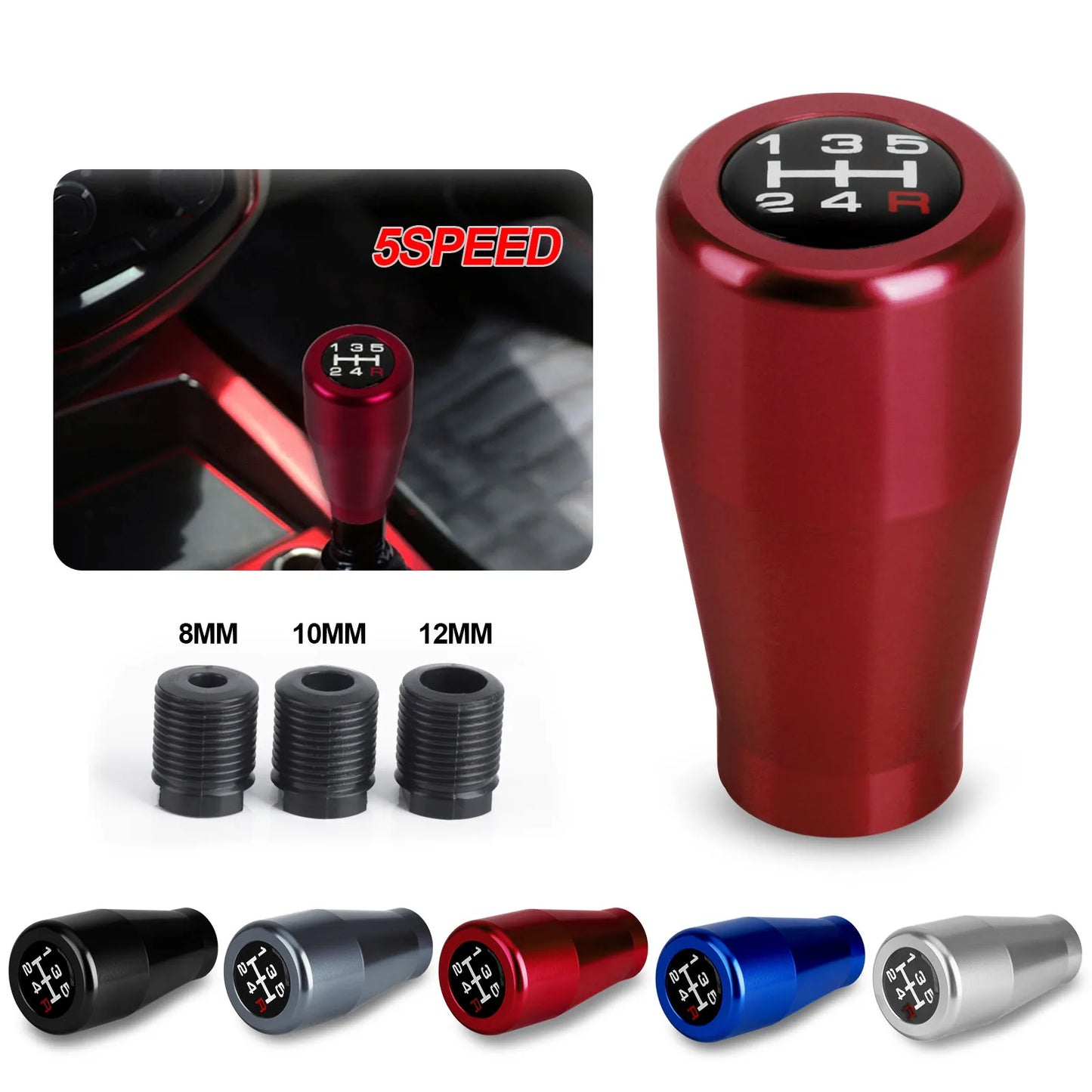 5 Speed Aluminium Gear Shift Knob Universal M8 M10 M12 Racing Shift Lever For Manual Transmission Gear level Knob Shift