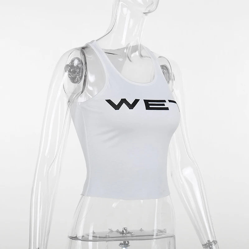 New 2026 Spring Women Sexy Tank Tops subtranslucent slim Tops Letter Printed White Women's Racerback Vest Summer Clothes