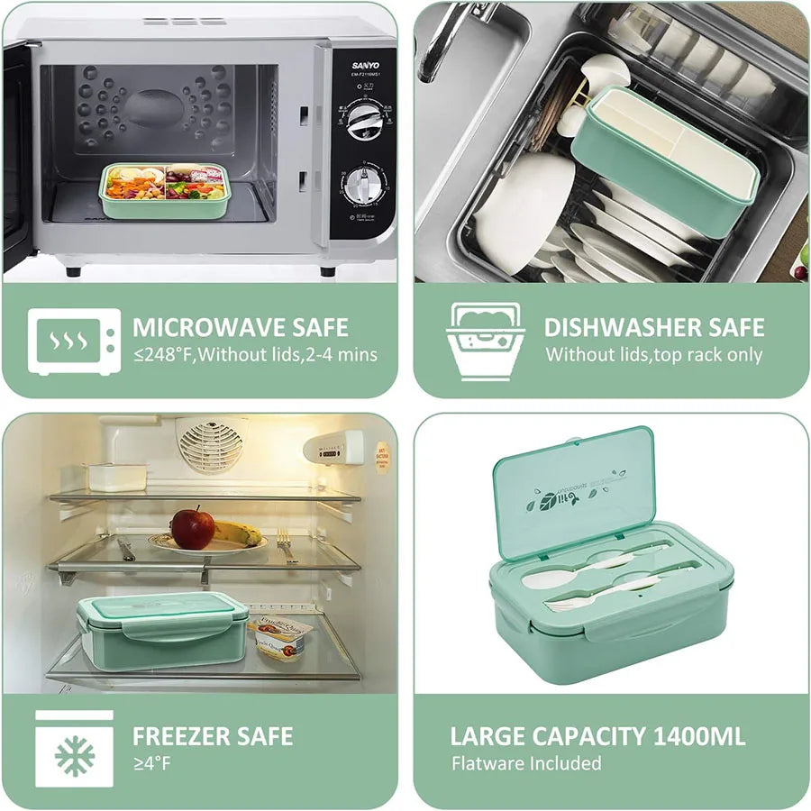 3-Compartment Bento Lunch Box for Adults & Kids - Spoon & Fork - photo 6