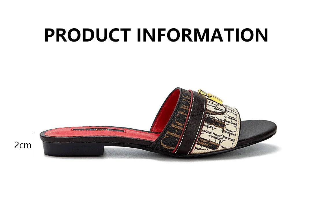 CH High Quality Metal Lock Monogram Print Women's Low Heeled Slippers Delicate and Versatile Women's Fashion Slippers