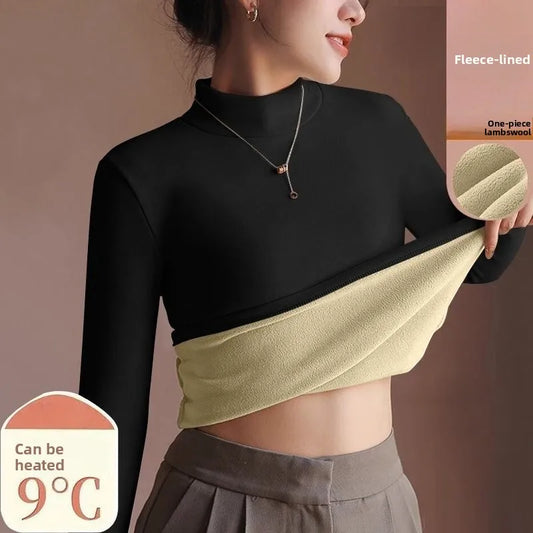 Women's Velvet-Lined Knit Base Layer Top - Long Sleeve Winter Sweater
