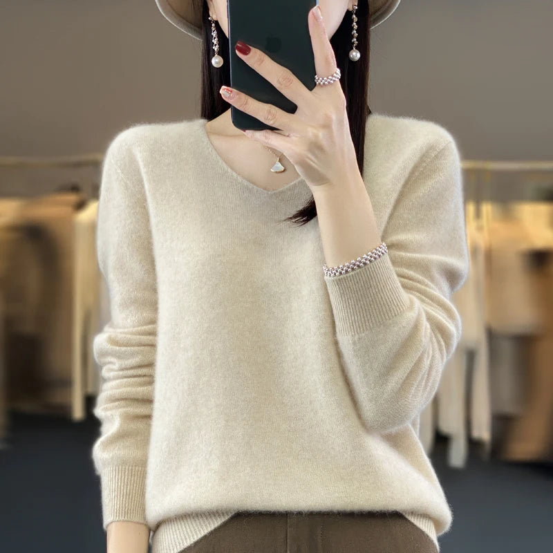 Women's Merino Wool V-Neck Sweater