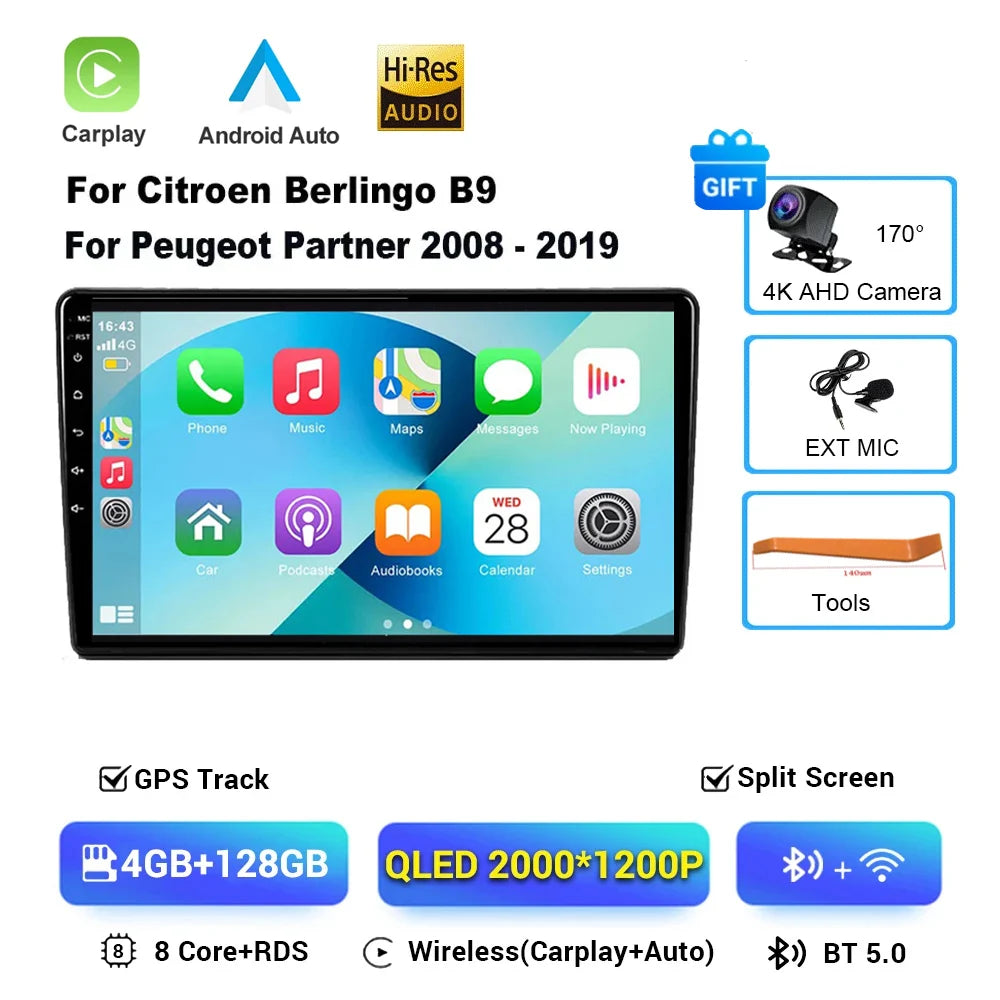Android 16 Car Radio 4G+WIFI Carplay For Citroen Berlingo For Peugeot Partner 2008 - 2019 Navigation GPS Car Multimedia Player