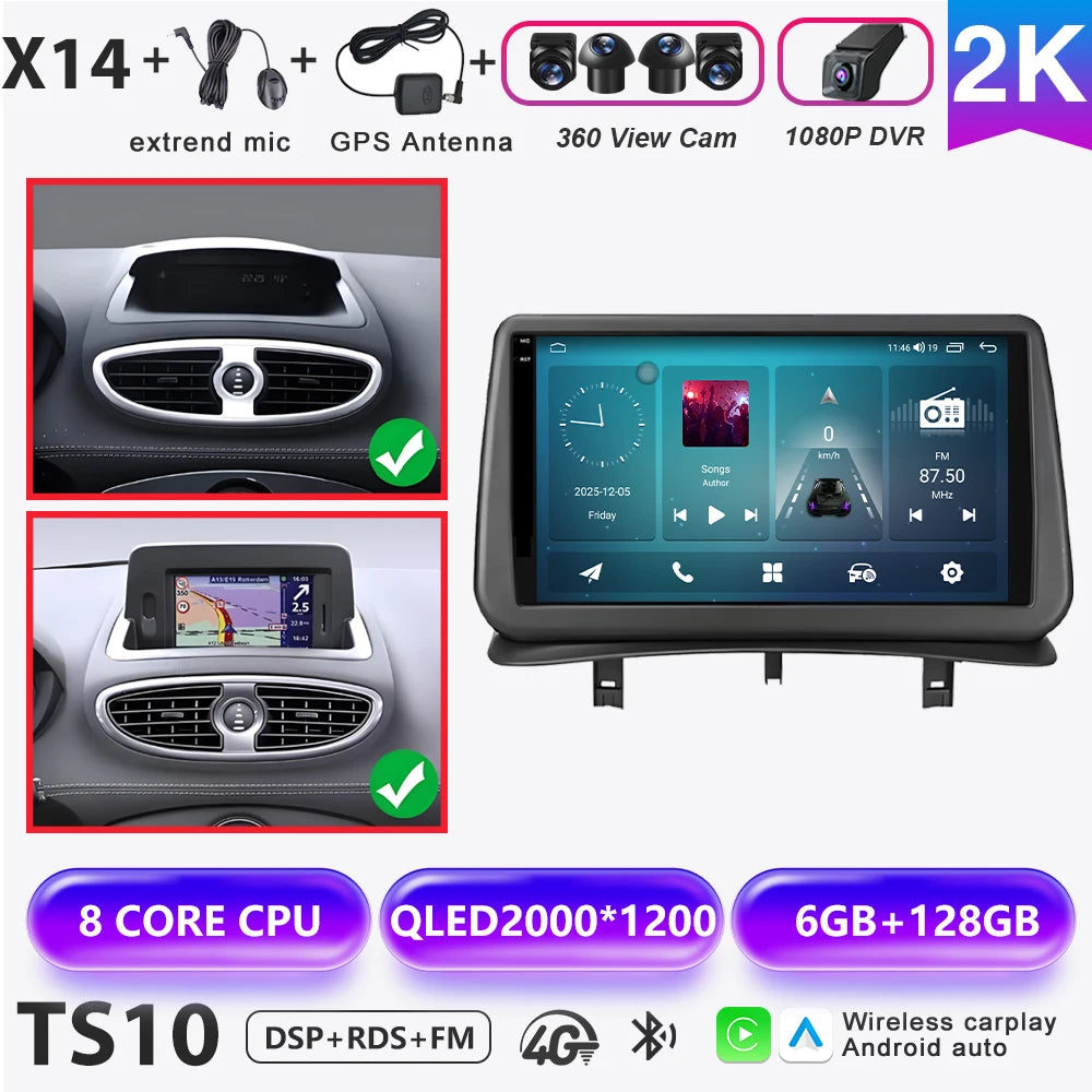 Android 16 Auto Car Radio For Renault Clio 3 2005-2014 Wireless CarPlay 4G Multimedia Player Navigation GPS Autoradio BT No 2din