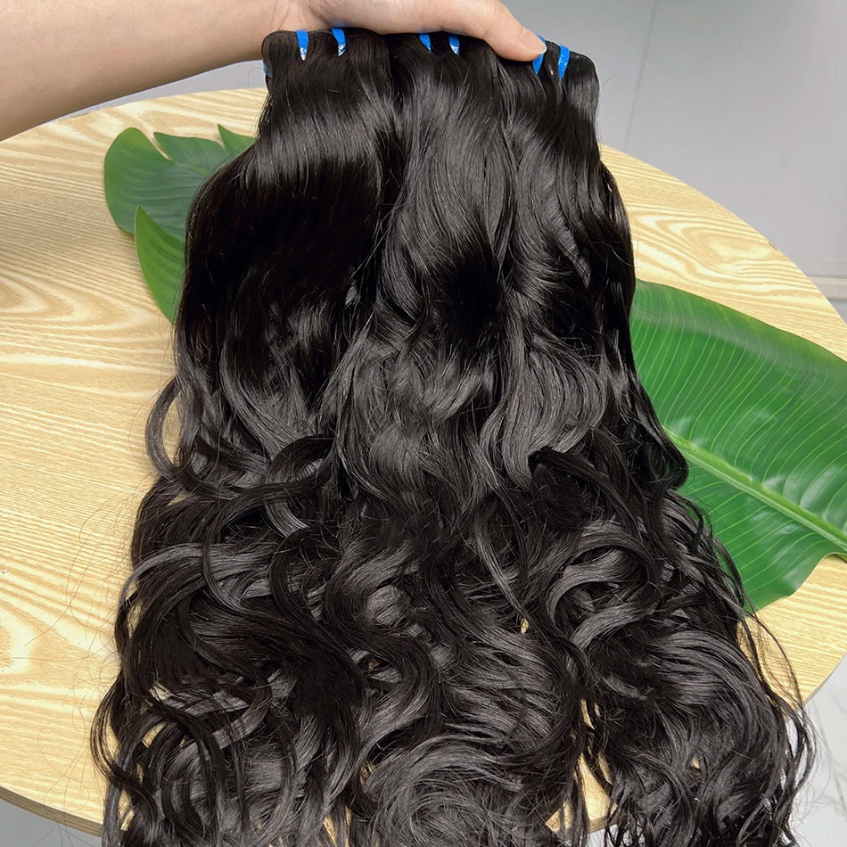 18A Natural Wave Hair Bundles Double Weft Vietnamese Wavy Natural Black Color #1B 100% Raw Virgin Human Hair Weave Extensions
