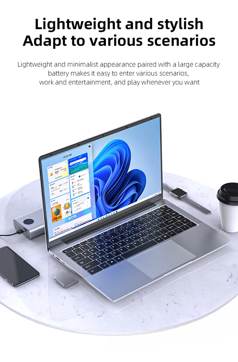 Xiaman 14.1 Inch HD Display Laptop Computer Windows 11 Pro Intel Atom A3950 Laptops Lightweight Notebook PC Office Study Computer