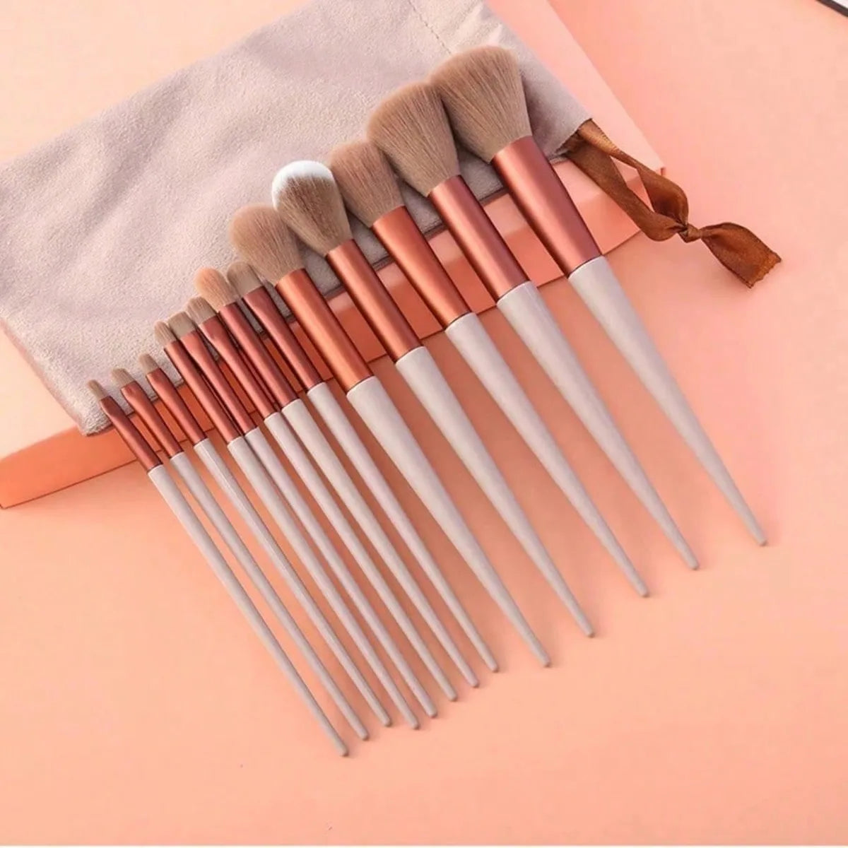 13-Piece Soft Makeup Brush Set with Travel Pouch — Premium Synthetic Fibers