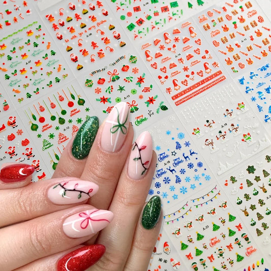 30 Piece Christmas Nail Art Stickers - Reindeer and Xmas Tree Semi-Matte Decals