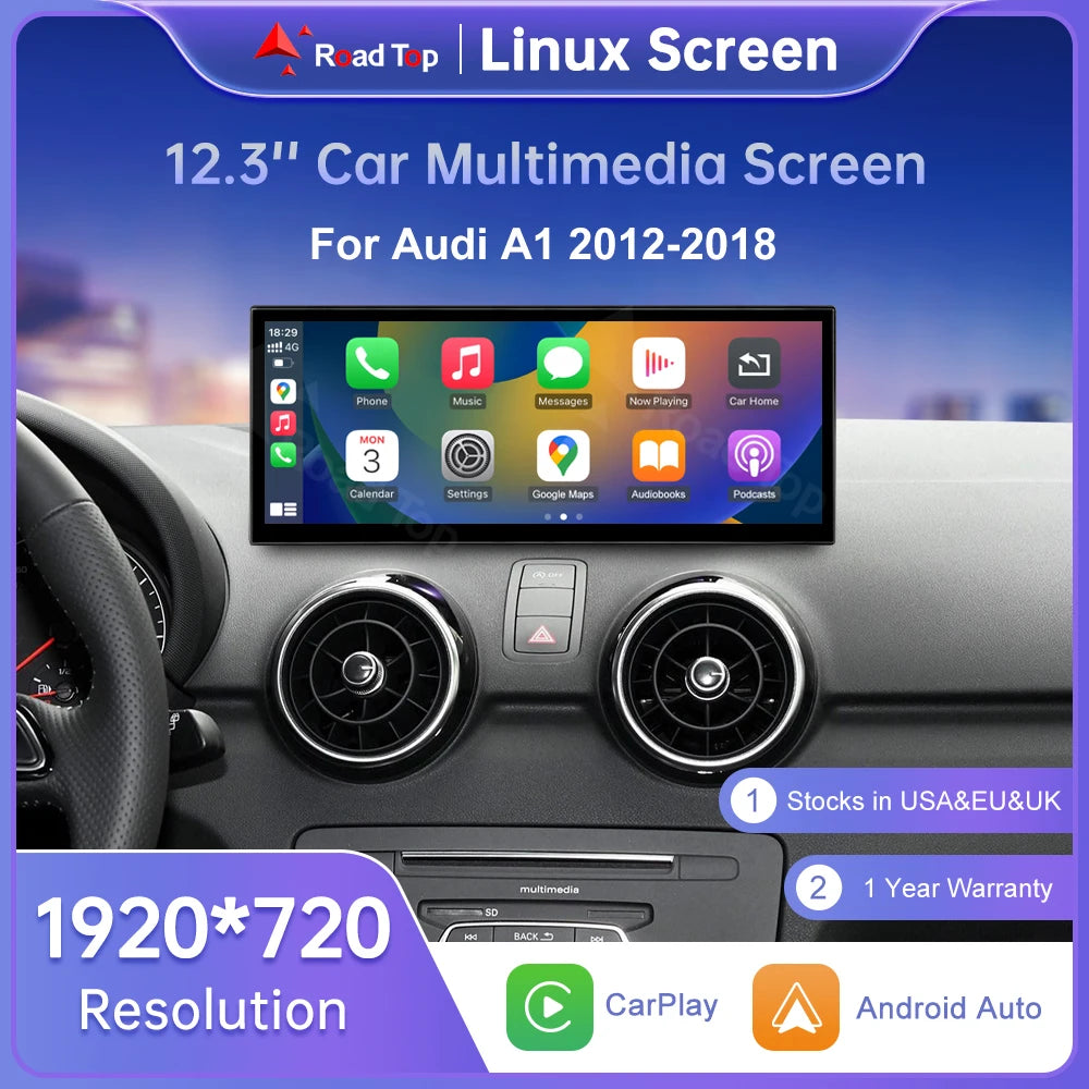 12.3" Car Stereo with Apple CarPlay & Android Auto, Compatible with Audi A1 (2012-2018)