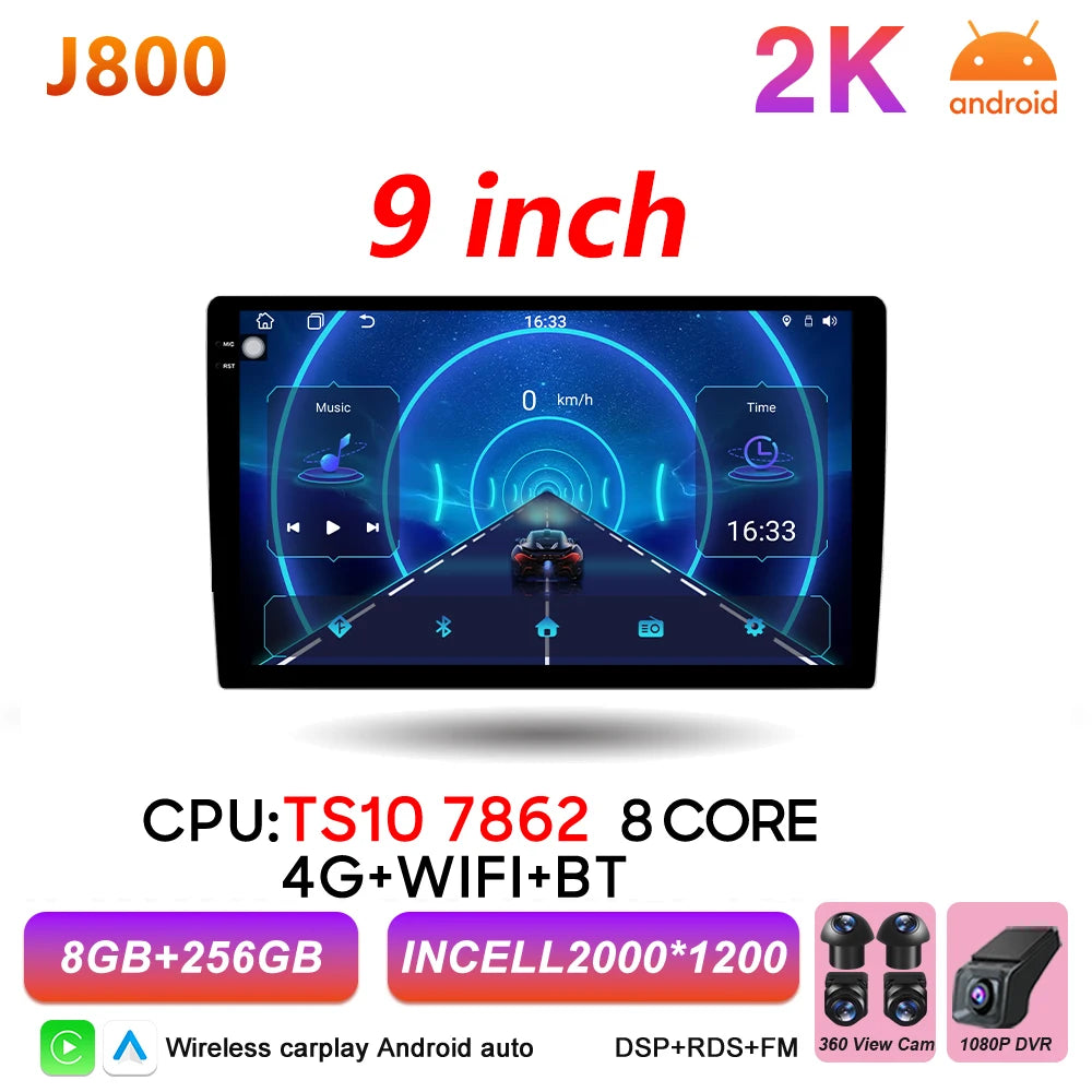 Universal 2-DIN Android Car Stereo (9"/10") — CarPlay, Android Auto, GPS, QLED Screen, WiFi, Bluetooth