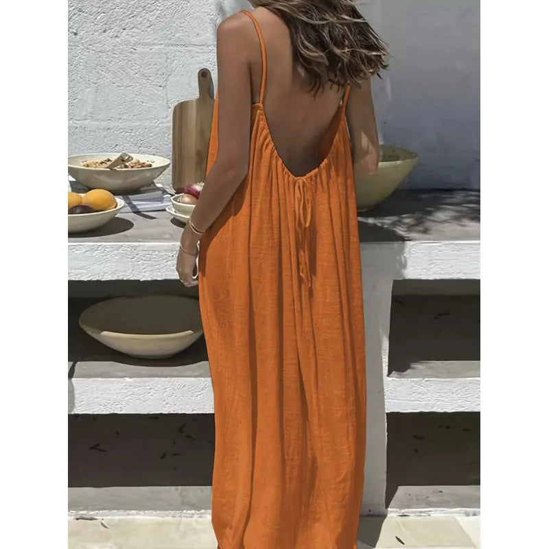 Women's Strapless Backless Maxi Lounge Dress — Loose Comfy Sleep Dress