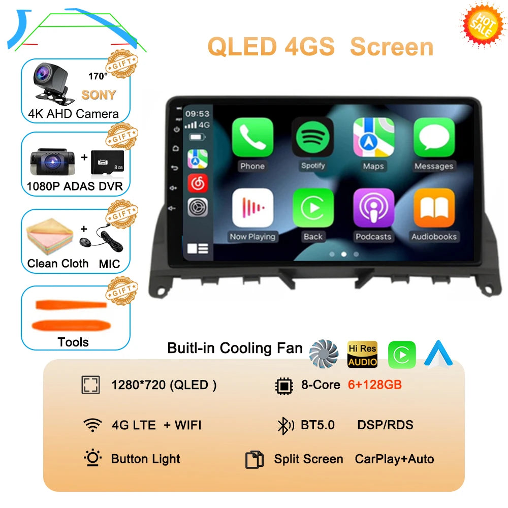 Car Stereo with Apple CarPlay & Android Auto, Compatible with Mercedes-Benz C-Class W204 S204 (C180 C220)