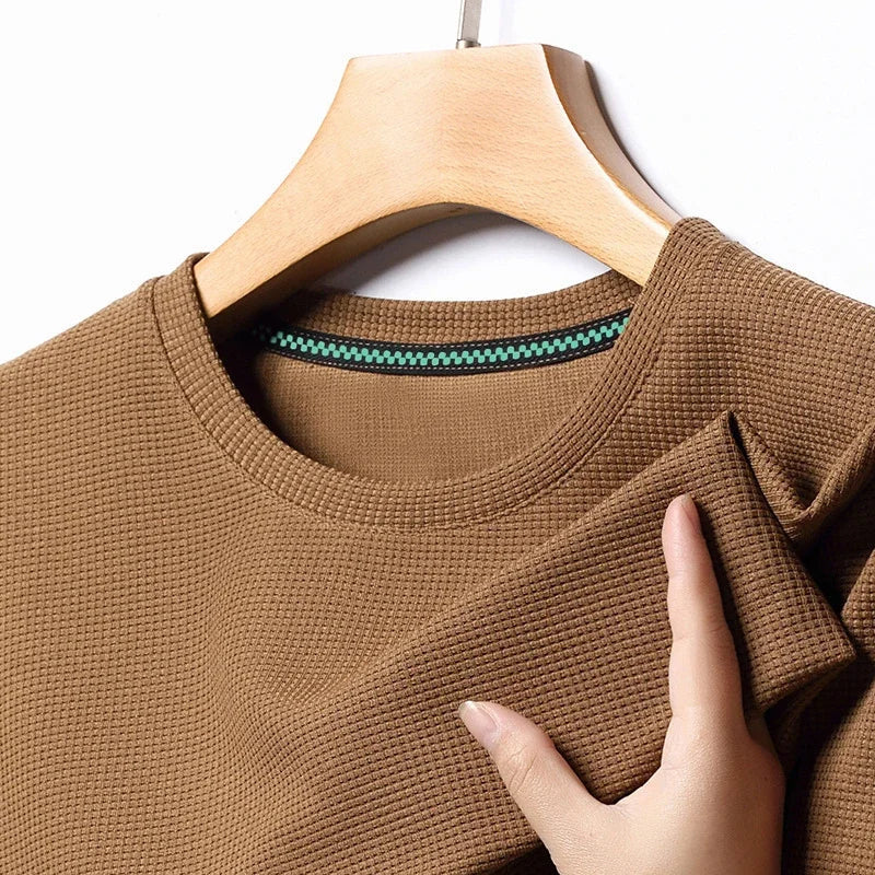 Men's Waffle Round-Neck Tee - Short Sleeve, Soft Breathable Summer