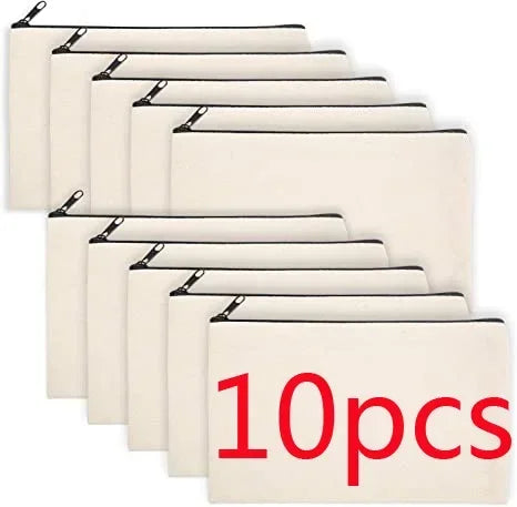 DIY Blank Canvas Zipper Pouch Bags School Pencil Bag Case for School DIY Craft Bag Canvas Makeup Bags Handmade Gift Bag