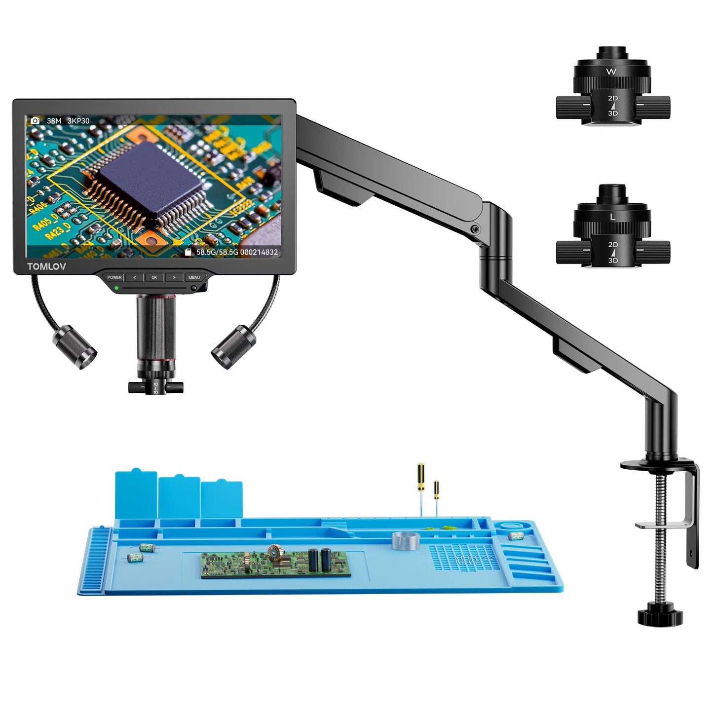TOMLOV TM3K-3D Max Digital Microscope – 3K 10" Screen, Magnetic Dual Lens, 360° 3D View | PCB & Coin Repair