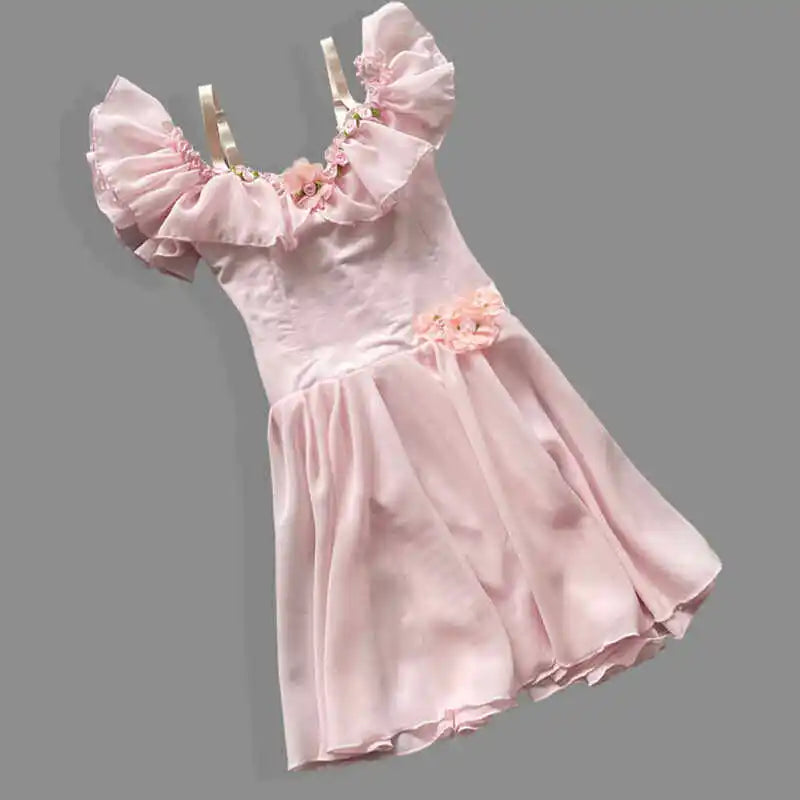 Girls pink chiffon long-skirt ballet dress