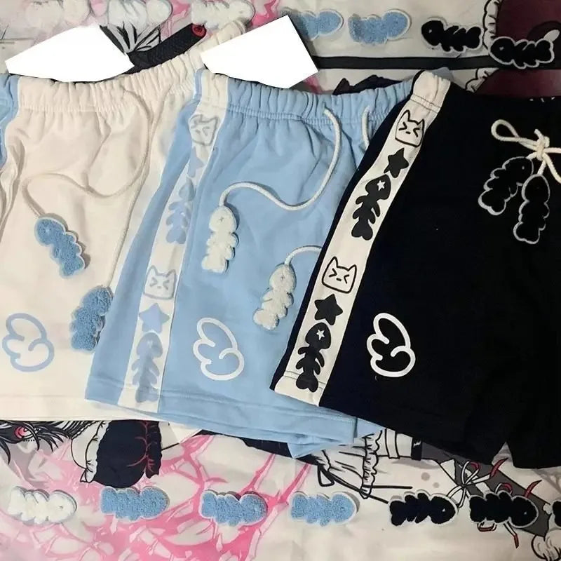 Summer Japanese High Waisted Shorts Women Cute Cat Cartoon Print Cotton Short Pants Casual Fashion Female Bottoms Shorts New