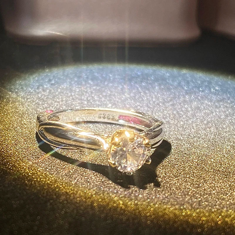 Certified Moissanite Ring for Women - 925 Silver, 18K Gold Plated