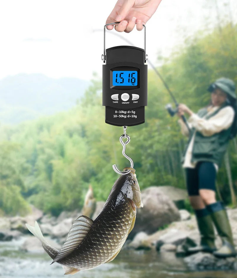 50kg/10g Portable LCD Electronic Hand Scale Travel Hanging Scale with 100cm Long Retractable Measuring Tape