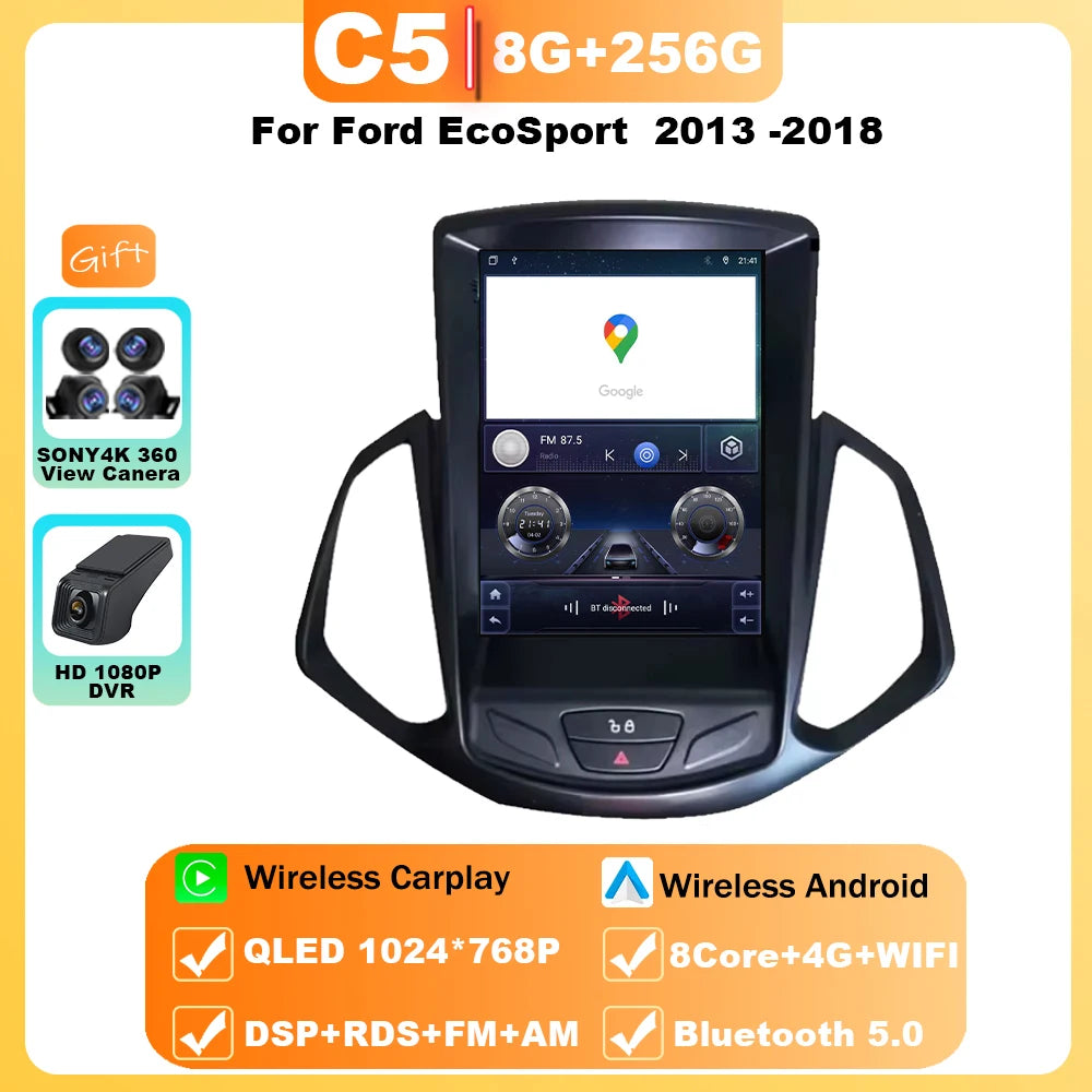 9.7" Car Stereo with Apple CarPlay & Android Auto, Compatible with Ford EcoSport (2013-2018)