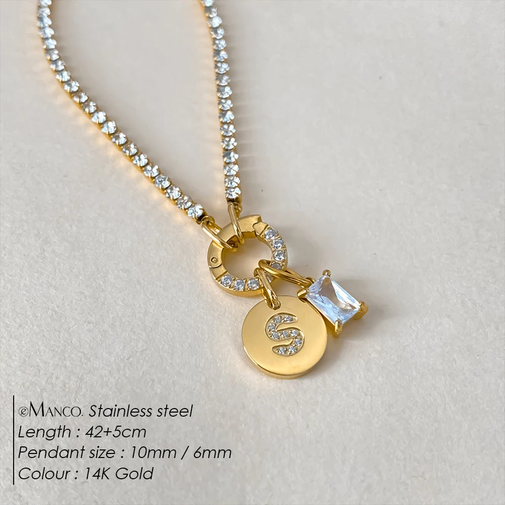 Gold-Plated Initial Letter Necklace – Zircon A-Z Pendant