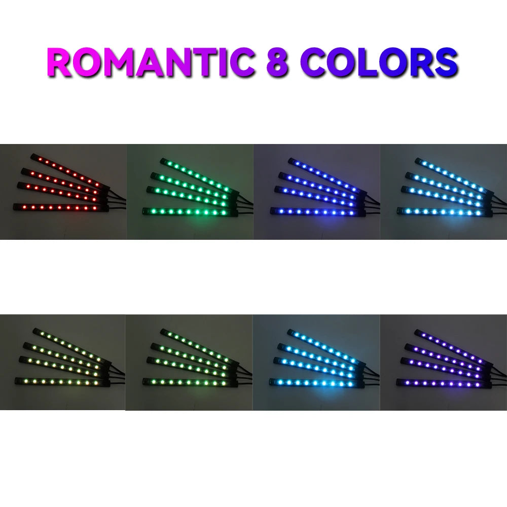 RGB LED Car Interior Ambient Light Strip – 36/48/72 LED Remote & App Music Control | USB or Cigarette Lighter | Atmosphere Foot Light