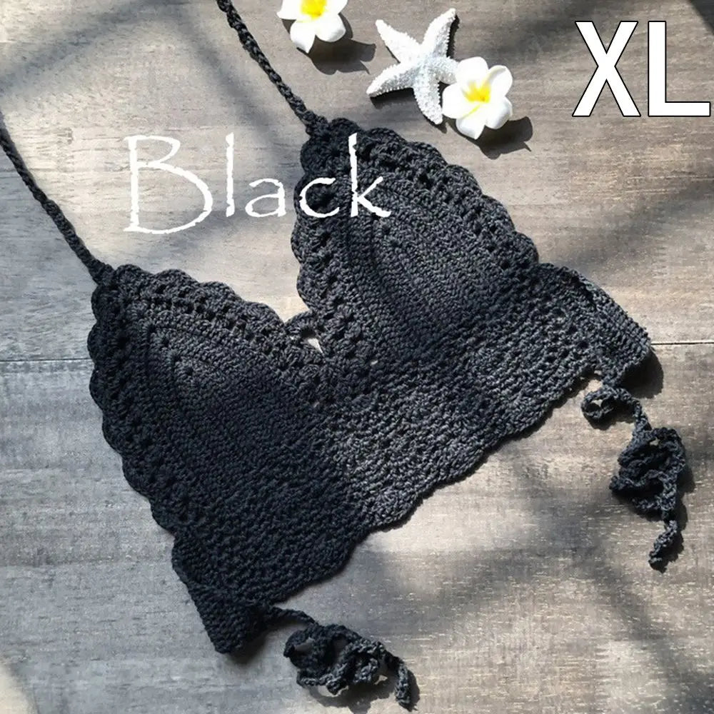 Sexy Beachwear Halter Neck Vest Crochet Crop Top Knit Bralette Bra Boho Beach Camisoles Bikini Tank Backless Tops