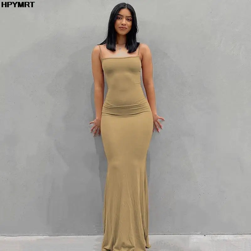 Women's Satin Slip Maxi Dress — Backless Bodycon Party Dress
