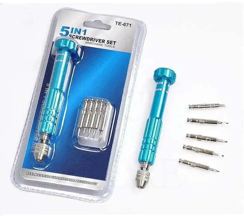 5 in 1 Mini Precision Screwdriver Set with Magnetizer TE-671 Aluminum Alloy Handle Interchangeable Bits for iPhone Camera Watch